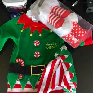 HOHOHO Elf outfit with hat, and two socks 9 months